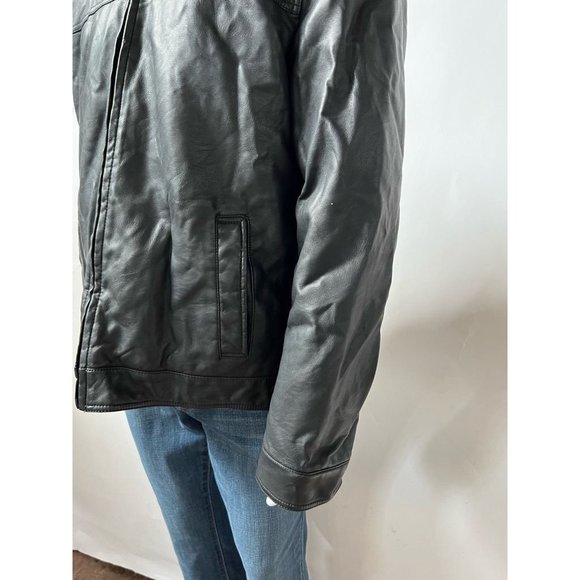 Tommy Hilfiger Mens Faux Leather Jacket Coat Black Waist Length Collared L - Picture 3 of 12